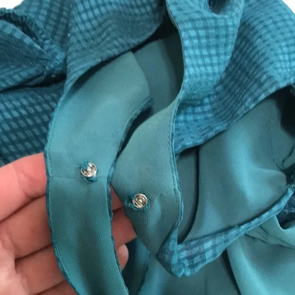Anthropologie Maeve Tavin Turquoise Cold Shoulder Ruffle Blouse 4P - Picture 9 of 15